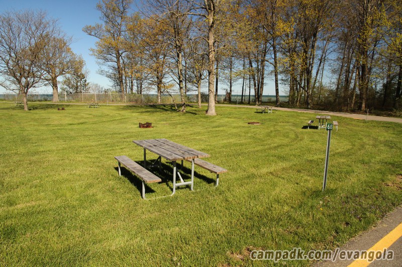 Campsite Photo of Site 68 at Evangola State Park, New York - Looking at Site from Road Sign Visible