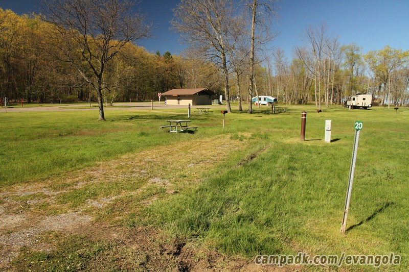 Campsite Photo of Site 20 at Evangola State Park, New York - Looking at Site from Road Sign Visible