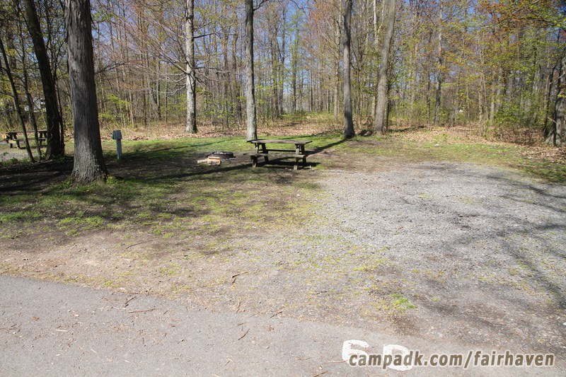 Campsite Photo of Site 60 at Fair Haven Beach State Park, New York - Looking at Site from Road Sign Visible