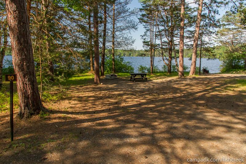 Campsite Photo of Site 122 at Fish Creek Pond Campground, New York - Looking at Site from Road Sign Visible