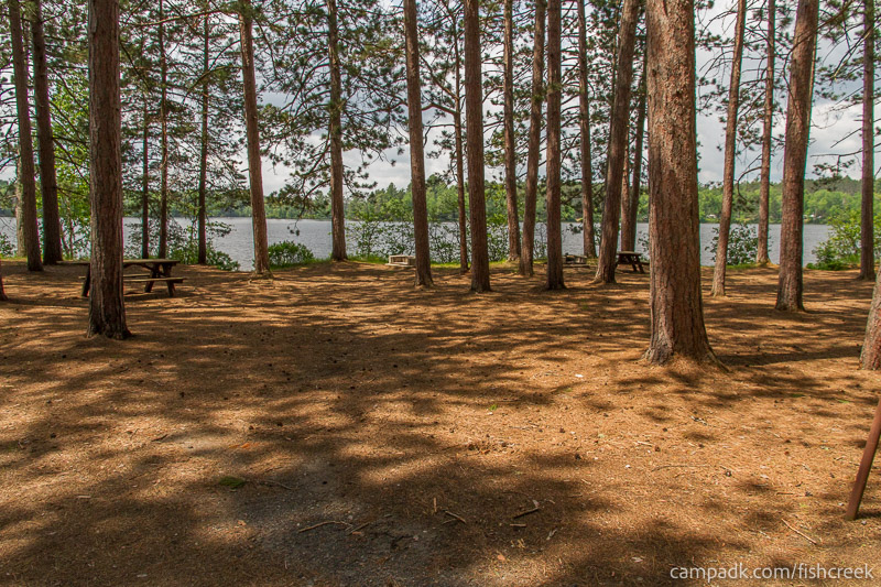 Campsite Photo of Site 12 at Fish Creek Pond Campground, New York - Looking at Site from Road Sign Visible