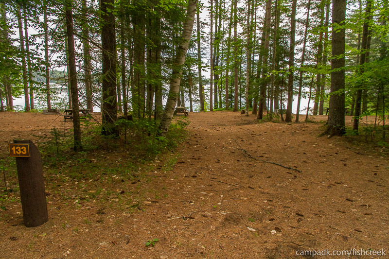Campsite Photo of Site 165 at Fish Creek Pond Campground, New York - Looking at Site from Road Sign Visible