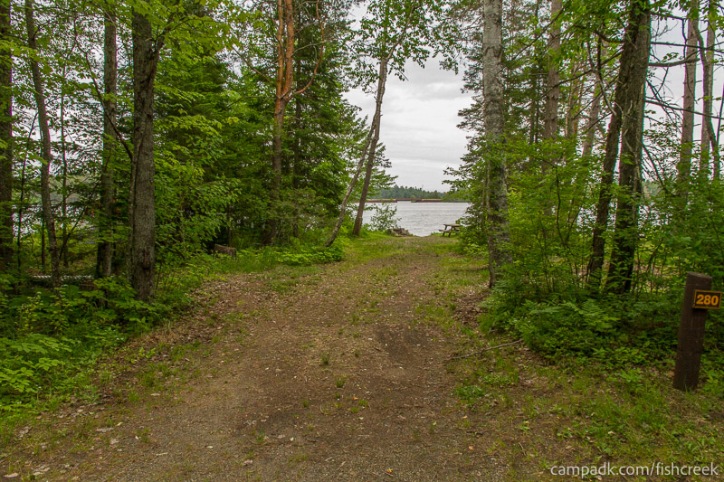 Campsite Photo of Site 308 at Fish Creek Pond Campground, New York - Looking at Site from Road Sign Visible