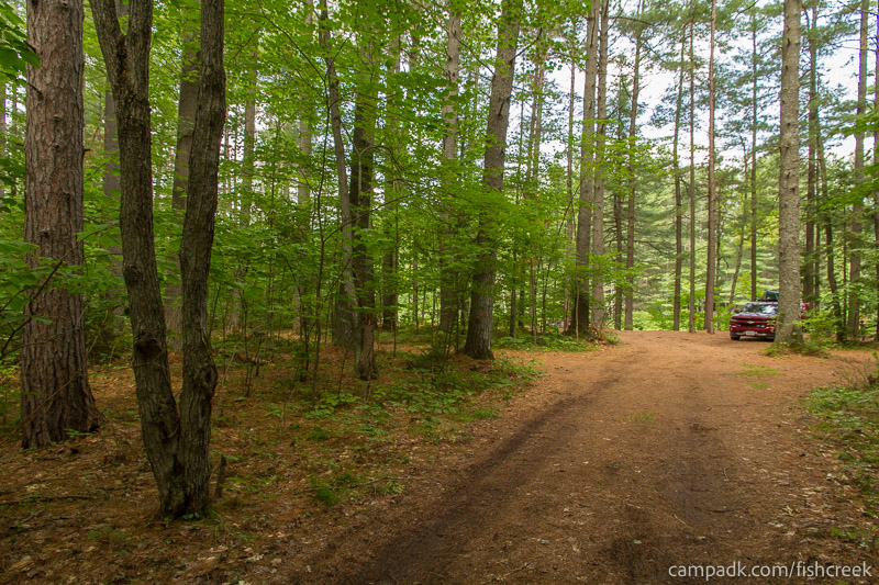 Campsite Photo of Site 22 at Fish Creek Pond Campground, New York - Looking at Site from Road Sign Visible
