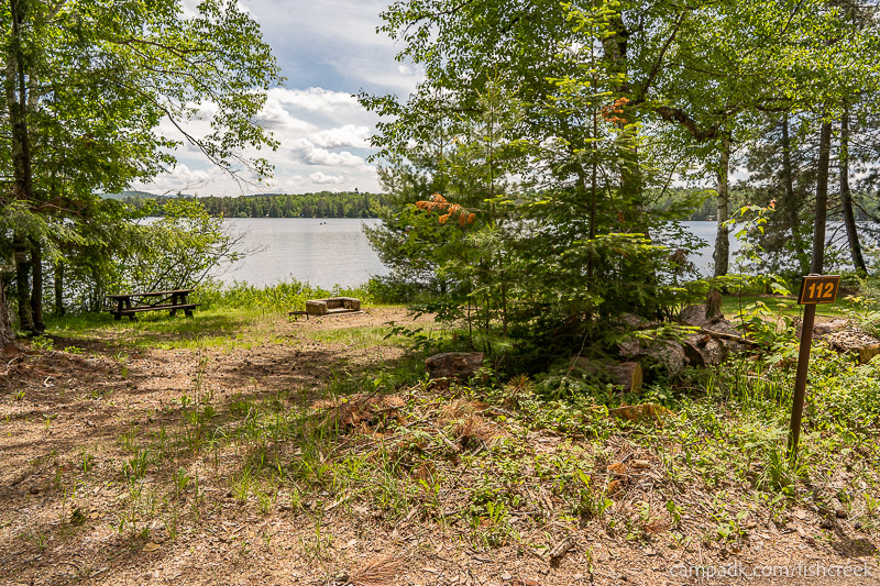 Campsite Photo of Site 144 at Fish Creek Pond Campground, New York - Looking at Site from Road Sign Visible