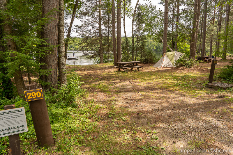 Campsite Photo of Site 316 at Fish Creek Pond Campground, New York - Looking at Site from Road Sign Visible