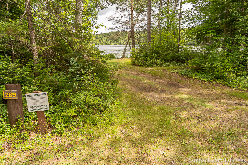 Campsite Photo of Site 315 at Fish Creek Pond Campground, New York - Looking at Site from Road Sign Visible