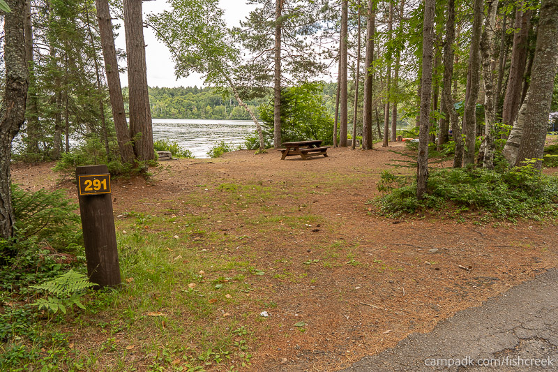 Campsite Photo of Site 317 at Fish Creek Pond Campground, New York - Looking at Site from Road Sign Visible