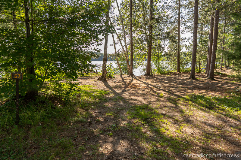 Campsite Photo of Site 71 at Fish Creek Pond Campground, New York - Looking at Site from Road Sign Visible