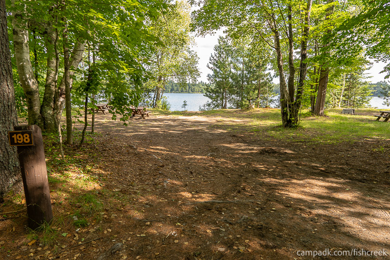 Campsite Photo of Site 226 at Fish Creek Pond Campground, New York - Looking at Site from Road Sign Visible
