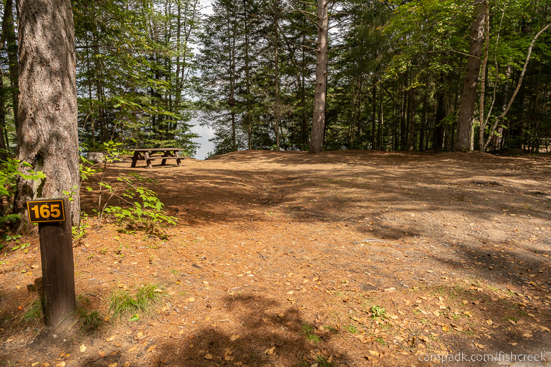 Campsite Photo of Site 195 at Fish Creek Pond Campground, New York - Looking at Site from Road Sign Visible
