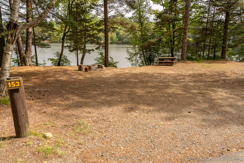 Campsite Photo of Site 183 at Fish Creek Pond Campground, New York - Looking at Site from Road Sign Visible