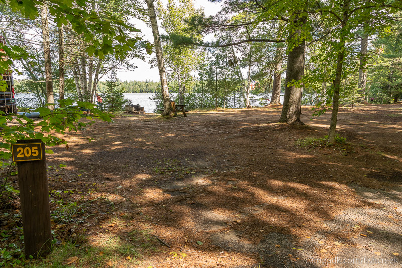 Campsite Photo of Site 233 at Fish Creek Pond Campground, New York - Looking at Site from Road Sign Visible