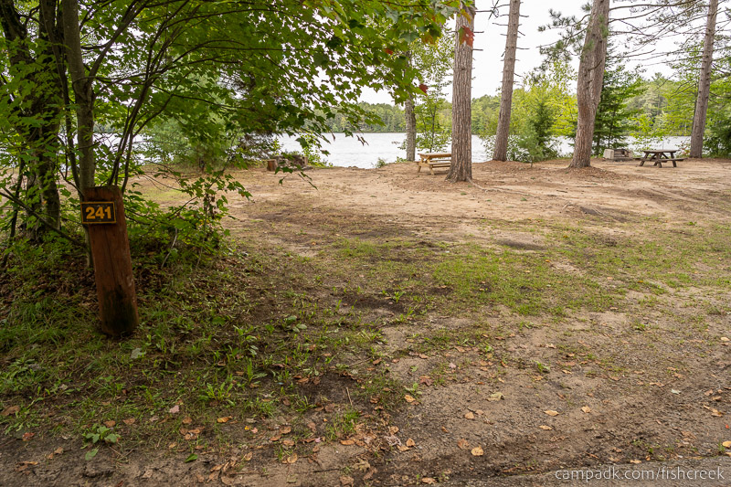 Campsite Photo of Site 269 at Fish Creek Pond Campground, New York - Looking at Site from Road Sign Visible