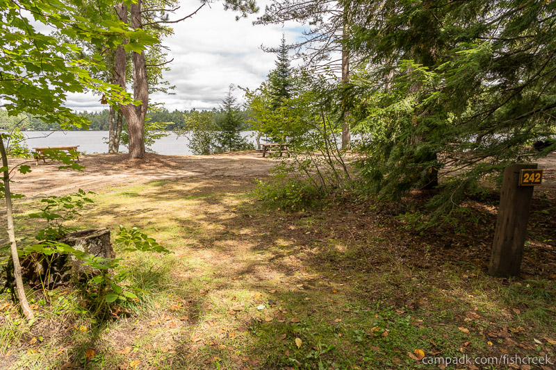Campsite Photo of Site 270 at Fish Creek Pond Campground, New York - Looking at Site from Road Sign Visible