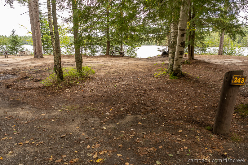 Campsite Photo of Site 271 at Fish Creek Pond Campground, New York - Looking at Site from Road Sign Visible