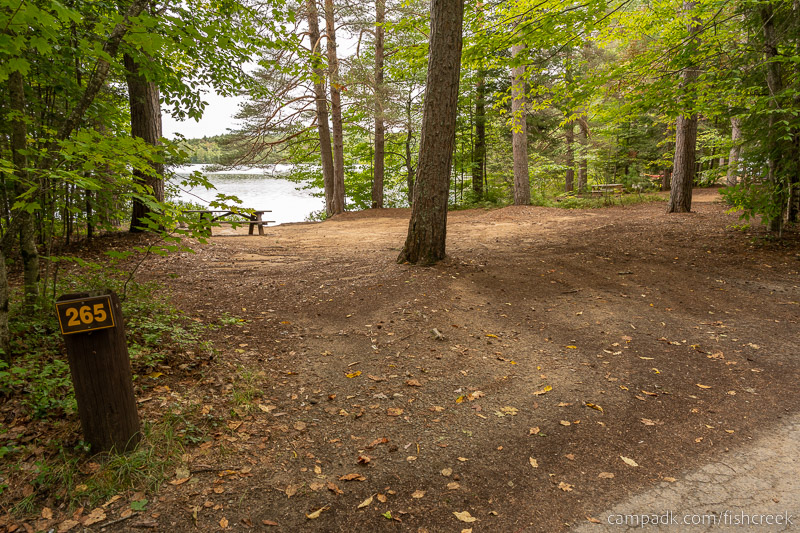 Campsite Photo of Site 293 at Fish Creek Pond Campground, New York - Looking at Site from Road Sign Visible