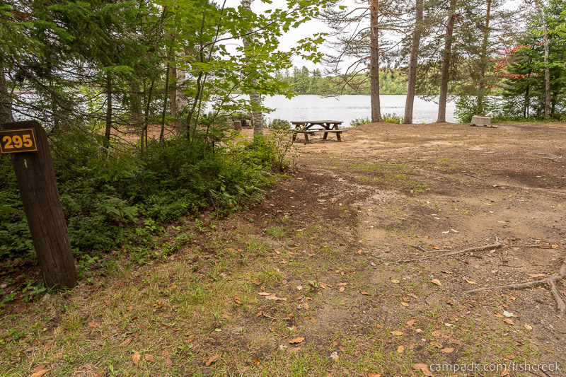Campsite Photo of Site 321 at Fish Creek Pond Campground, New York - Looking at Site from Road Sign Visible