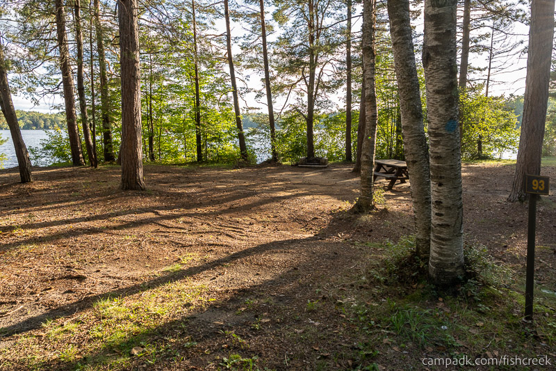 Campsite Photo of Site 125 at Fish Creek Pond Campground, New York - Looking at Site from Road Sign Visible