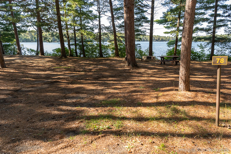 Campsite Photo of Site 110 at Fish Creek Pond Campground, New York - Looking at Site from Road Sign Visible