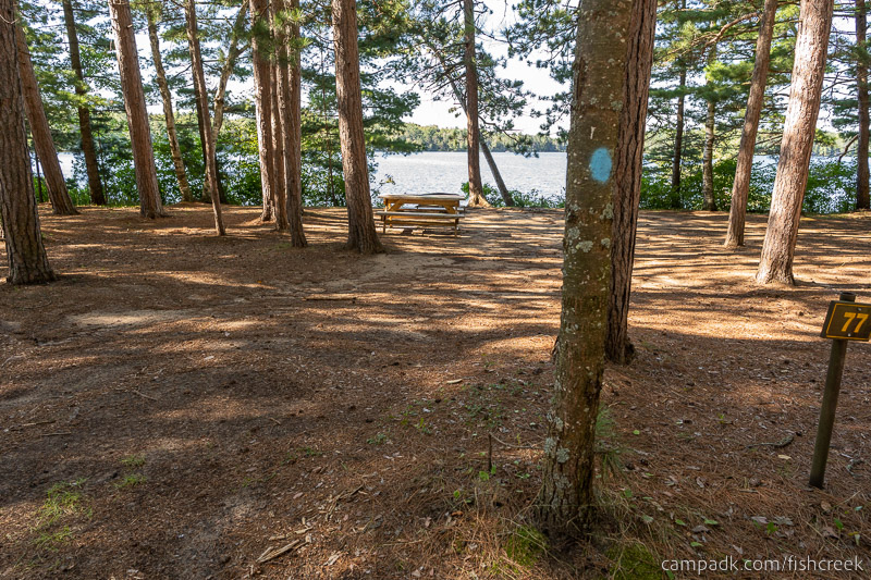 Campsite Photo of Site 108 at Fish Creek Pond Campground, New York - Looking at Site from Road Sign Visible