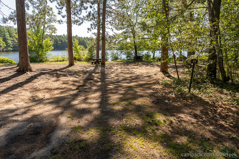 Campsite Photo of Site 51 at Fish Creek Pond Campground, New York - Looking at Site from Road Sign Visible