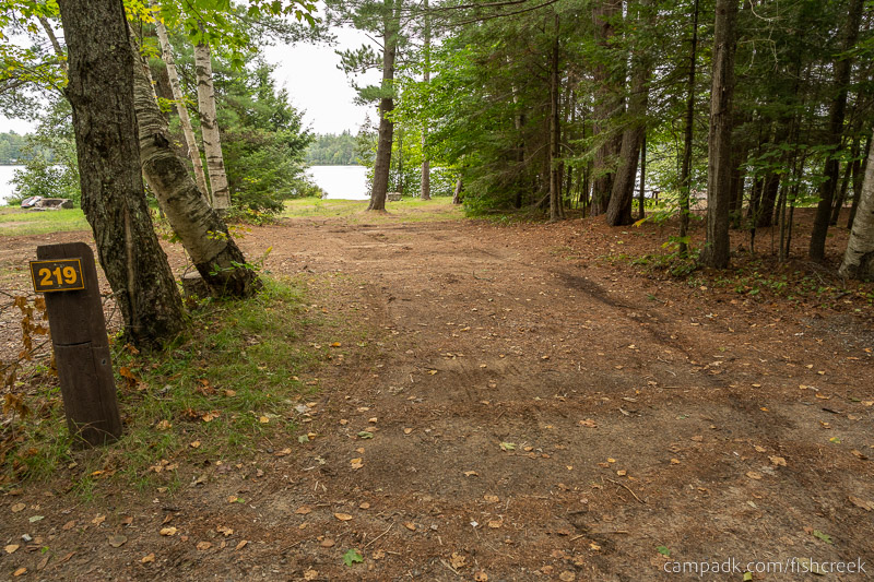 Campsite Photo of Site 247 at Fish Creek Pond Campground, New York - Looking at Site from Road Sign Visible