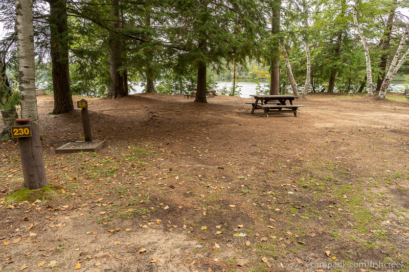 Campsite Photo of Site 258 at Fish Creek Pond Campground, New York - Looking at Site from Road Sign Visible