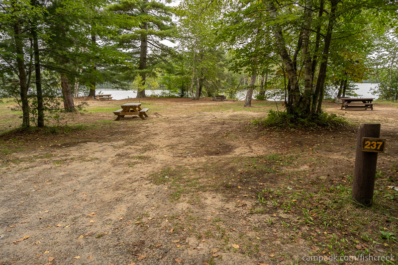 Campsite Photo of Site 265 at Fish Creek Pond Campground, New York - Looking at Site from Road Sign Visible