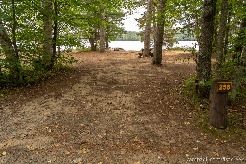 Campsite Photo of Site 286 at Fish Creek Pond Campground, New York - Looking at Site from Road Sign Visible