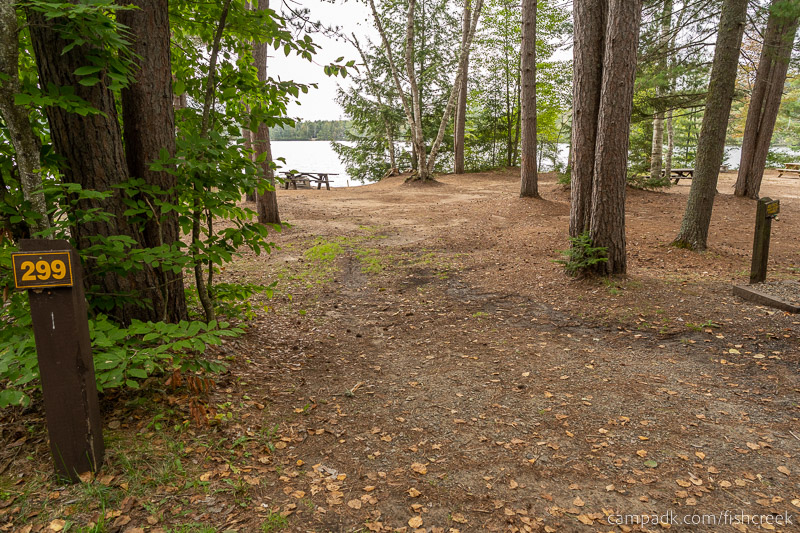 Campsite Photo of Site 325 at Fish Creek Pond Campground, New York - Looking at Site from Road Sign Visible