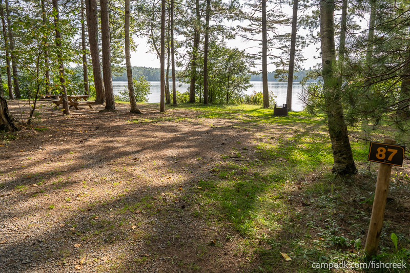 Campsite Photo of Site 119 at Fish Creek Pond Campground, New York - Looking at Site from Road Sign Visible