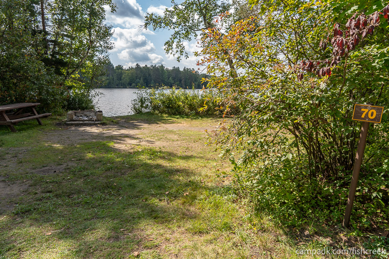 Campsite Photo of Site 93 at Fish Creek Pond Campground, New York - Looking at Site from Road Sign Visible