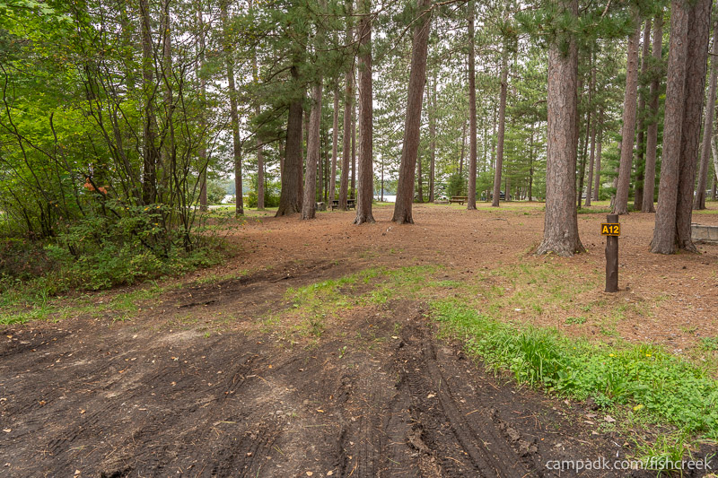 Campsite Photo of Site 87 at Fish Creek Pond Campground, New York - Looking at Site from Road Sign Visible