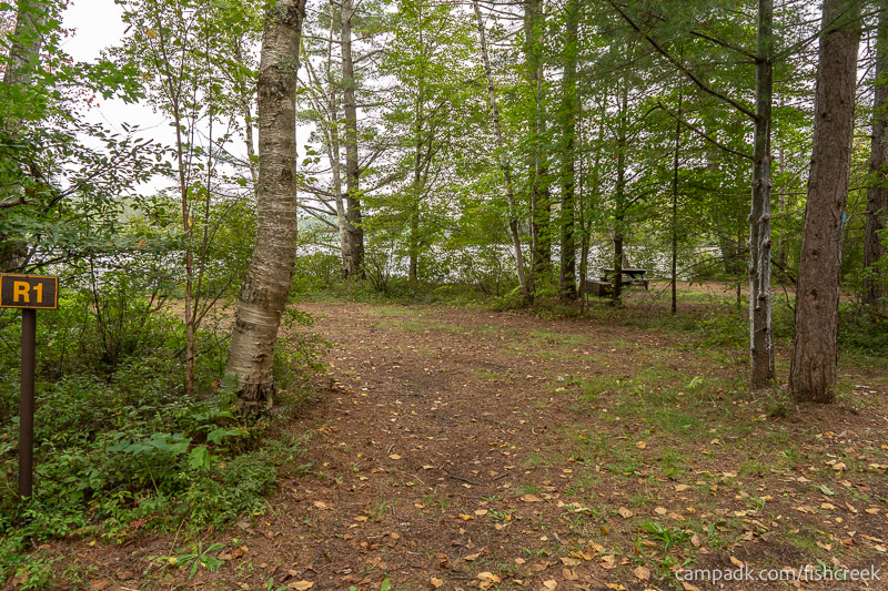 Campsite Photo of Site 84 at Fish Creek Pond Campground, New York - Looking at Site from Road Sign Visible