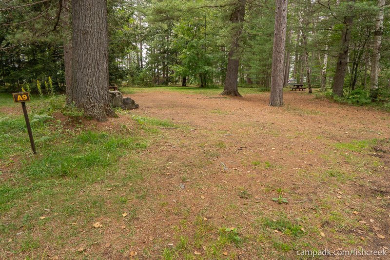 Campsite Photo of Site 79 at Fish Creek Pond Campground, New York - Looking at Site from Road Sign Visible
