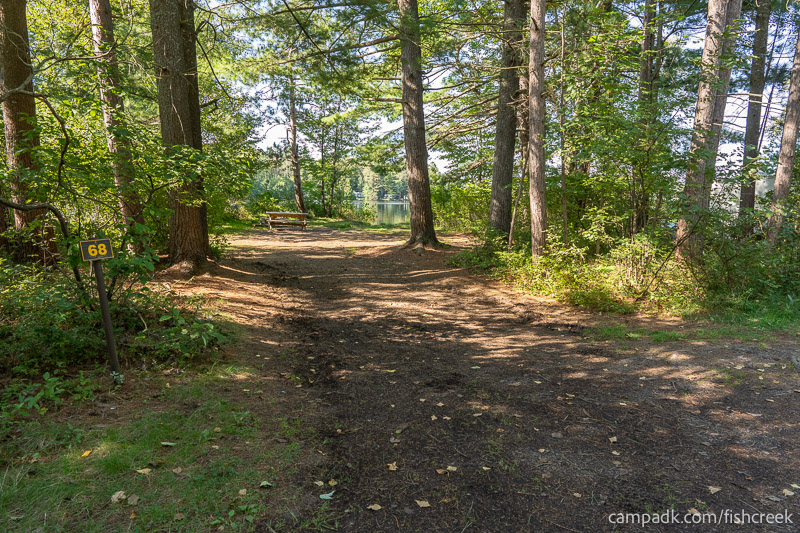 Campsite Photo of Site 91 at Fish Creek Pond Campground, New York - Looking at Site from Road Sign Visible