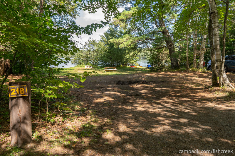 Campsite Photo of Site 246 at Fish Creek Pond Campground, New York - Looking at Site from Road Sign Visible
