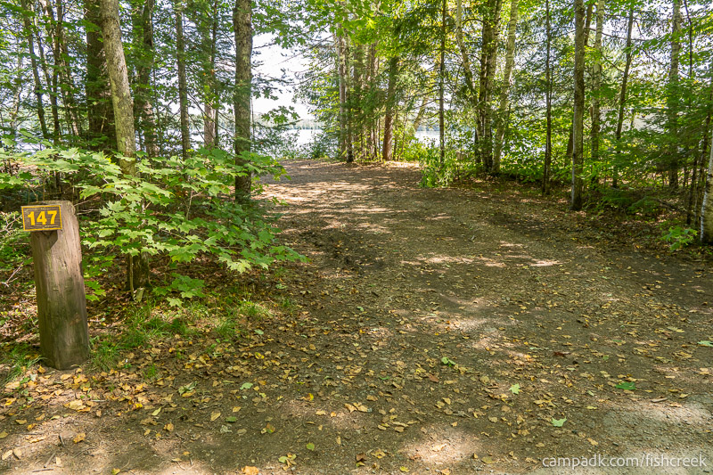 Campsite Photo of Site 177 at Fish Creek Pond Campground, New York - Looking at Site from Road Sign Visible