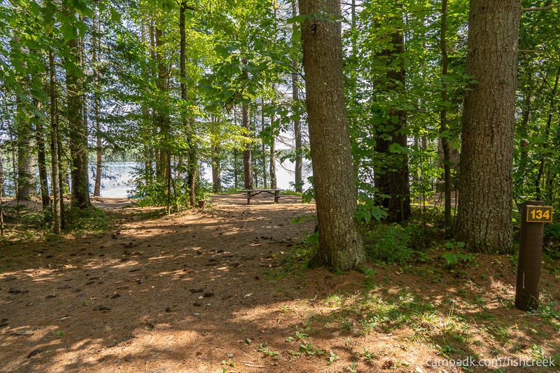 Campsite Photo of Site 166 at Fish Creek Pond Campground, New York - Looking at Site from Road Sign Visible