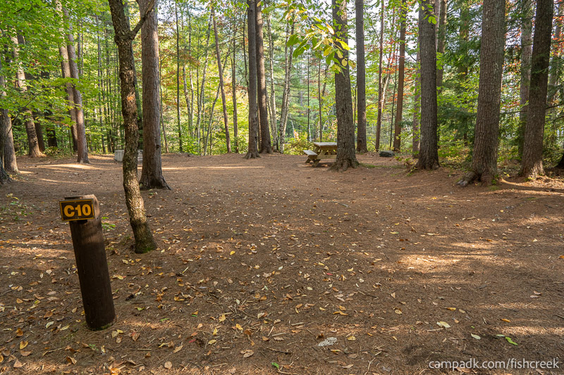 Campsite Photo of Site 39 at Fish Creek Pond Campground, New York - Looking at Site from Road Sign Visible