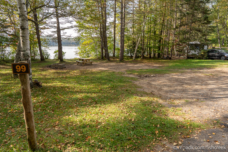 Campsite Photo of Site 131 at Fish Creek Pond Campground, New York - Looking at Site from Road Sign Visible