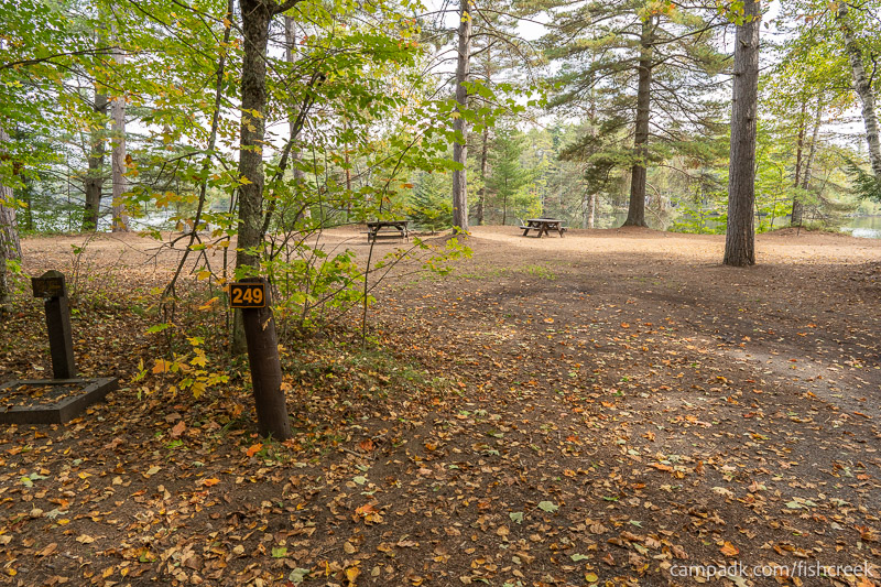 Campsite Photo of Site 277 at Fish Creek Pond Campground, New York - Looking at Site from Road Sign Visible