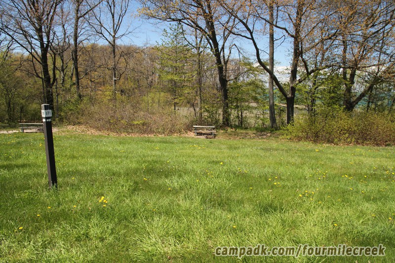 Campsite Photo of Site 171 at Four Mile Creek State Park, New York - Looking at Site from Road Sign Visible
