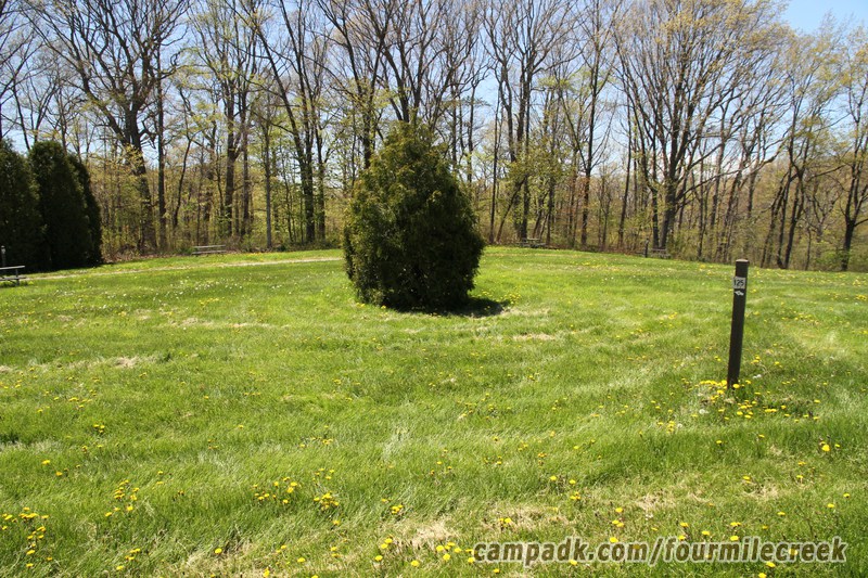 Campsite Photo of Site 125 at Four Mile Creek State Park, New York - Looking at Site from Road Sign Visible