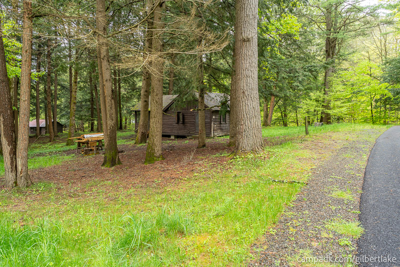 Campsite Photo of Site 17 at Gilbert Lake State Park, New York - Looking at Site from Road Sign Visible