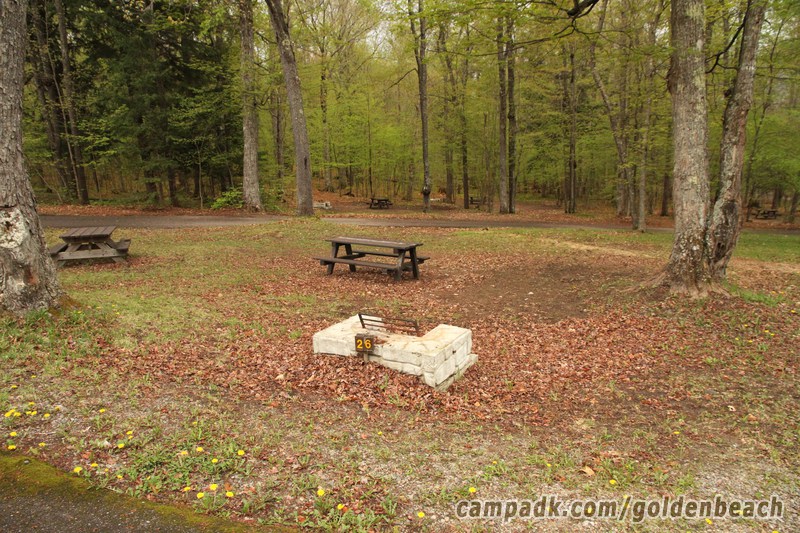 Campsite Photo of Site 26 at Golden Beach Campground, New York - Looking at Site from Road Sign Visible
