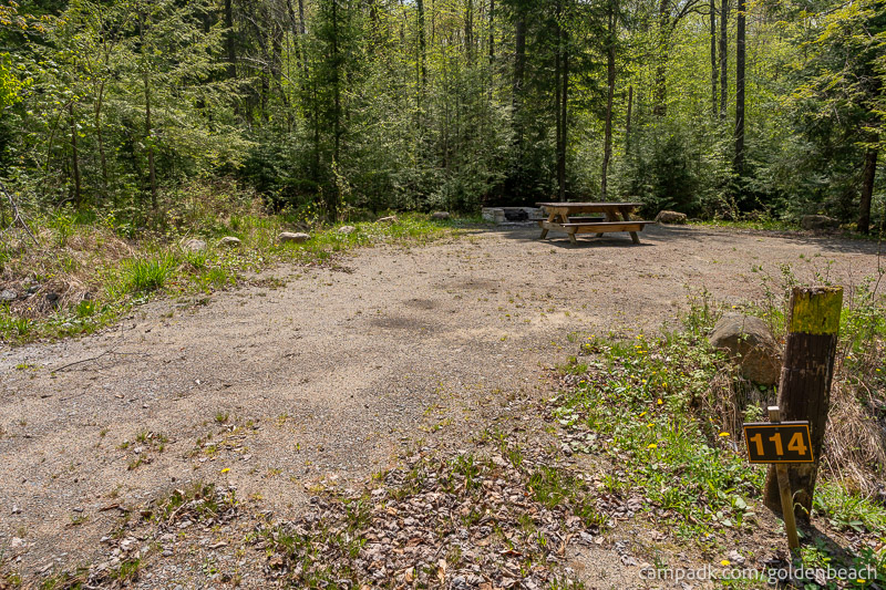 Campsite Photo of Site 114 at Golden Beach Campground, New York - Looking at Site from Road Sign Visible