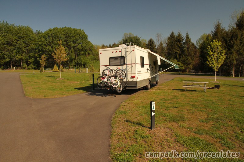 Campsite Photo of Site P20 at Green Lakes State Park, New York - Looking at Site from Road Sign Visible