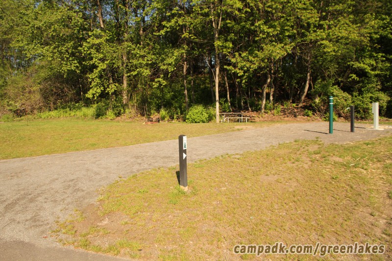 Campsite Photo of Site P10 at Green Lakes State Park, New York - Looking at Site from Road Sign Visible